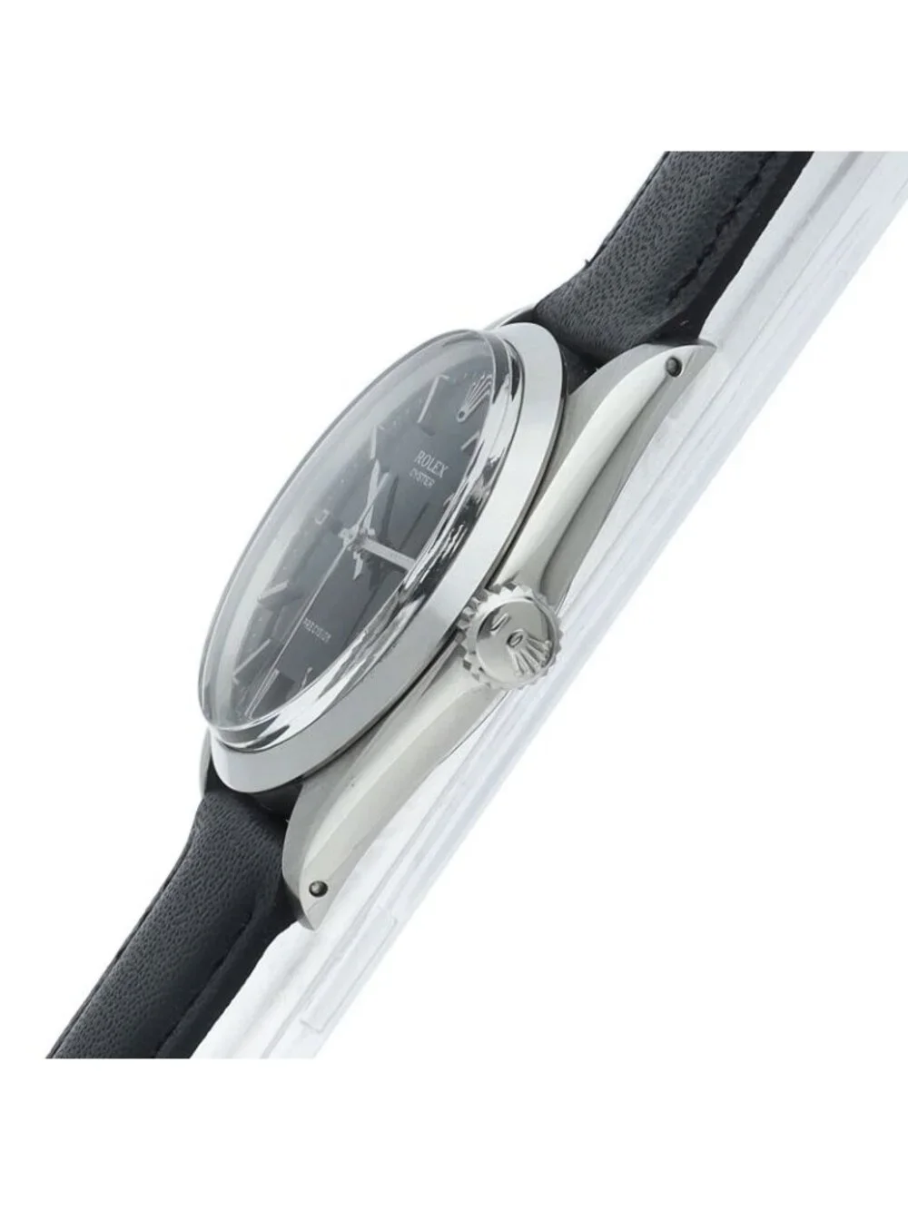 Rolex Oyster Precision Watch Manual Wind Antique SS Leather Black
